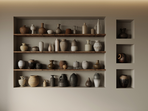  侘寂陶瓷 陶罐 花瓶 器皿3d模型 