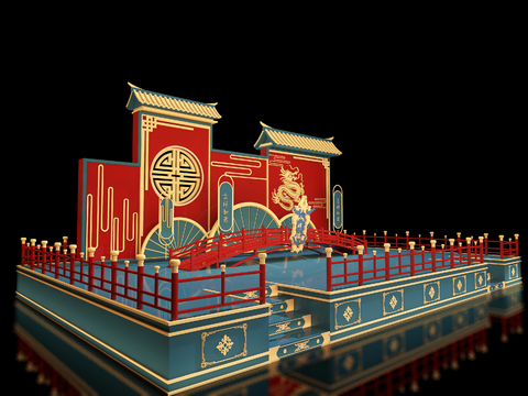  国风演绎舞台 国潮舞台3d模型 