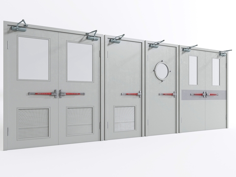  现代消防门 双开门 安全门3d模型 