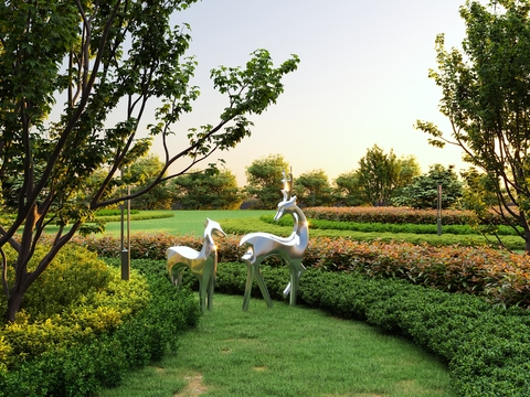  现代绿篱 公园景观3d模型 