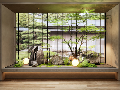  新中式室内庭院小品 玄关造景3d模型 