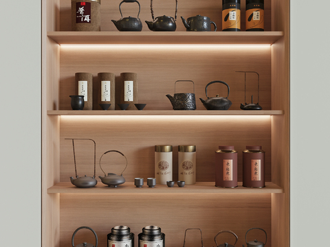  新中式茶具 茶壶 茶叶 茶杯3d模型 