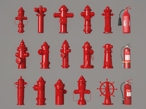  消防设备 消防栓 灭火器3d模型 