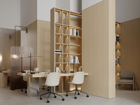  现代图书室 阅读区3d模型 