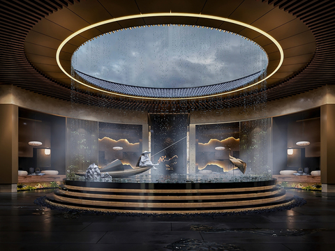  洗浴会所 足浴大堂 沐足3d模型 