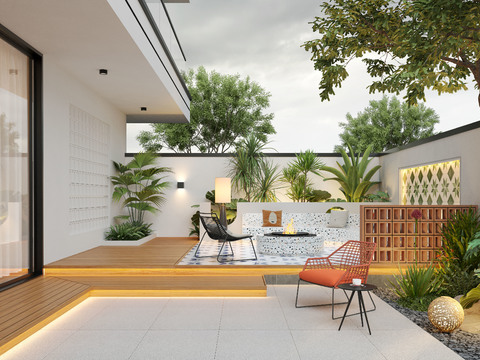  现代 庭院景观3d模型 