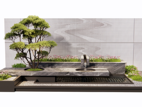  跌水景观 水景墙3d模型 