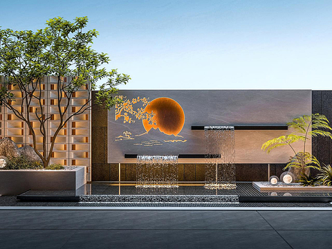  庭院景观 叠水景墙3d模型 