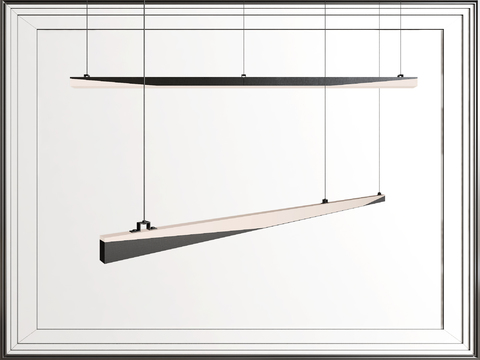  现代极简风格3d模型下载 办公长条吊灯 悬挂式客厅餐厅灯饰  