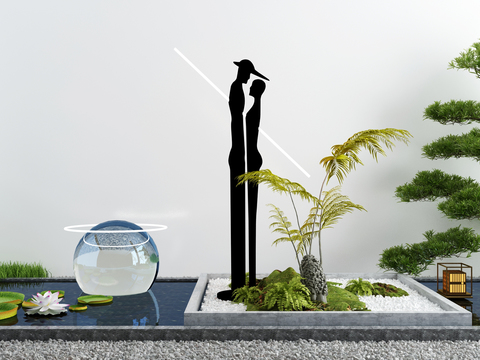  景观小品 荷花池 人像雕塑3d模型 