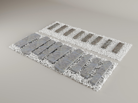  现代青石板 汀步 碎石步道3d模型 