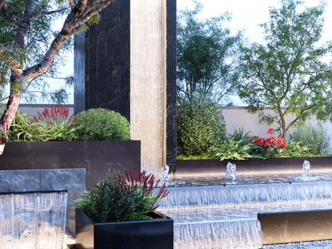  叠水景观 跌水水帘 喷泉水景3d模型 