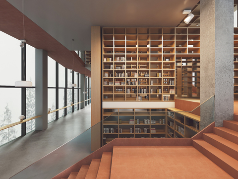  原木风图书馆 书咖3d模型 