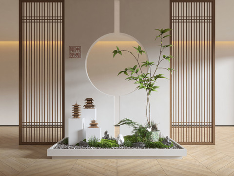  新中式室内造景 景观小品3d模型 