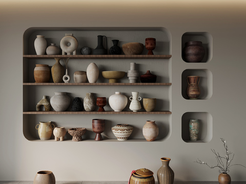  侘寂陶瓷 陶罐 花瓶 器皿3d模型 