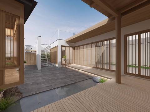  现代庭院花园3d模型 