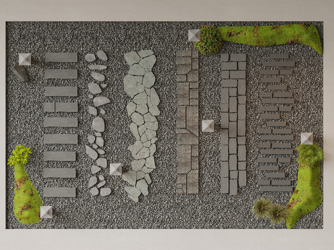  现代景观汀步 园林铺地3d模型 