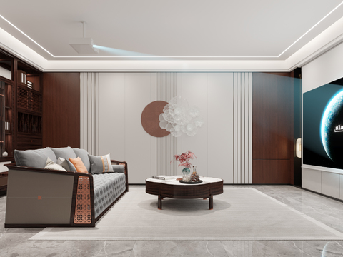  新中式影音室 视听室3d模型 