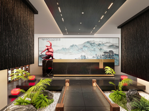  新中式过道 室内景观 茶室造景3d模型 