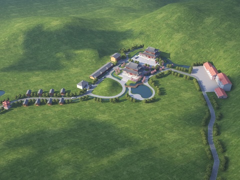  新中式寺庙 阁楼 古建鸟瞰3d模型 