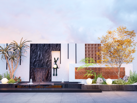  现代庭院景观 流水景墙3d模型 