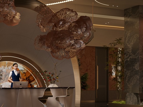  酒店大堂 前台 接待台3d模型 