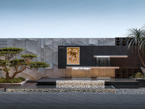  庭院景观 叠水景墙3d模型 