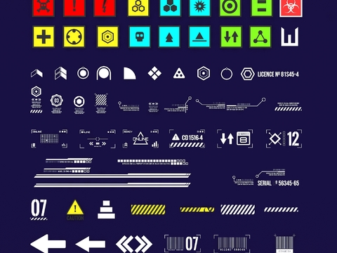  赛博朋克 工业科技风 警示图案 标语 标题3d模型 