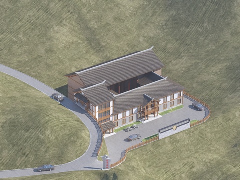  新中式驿站 四合院3d模型 