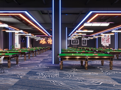  台球室 台球厅3d模型 