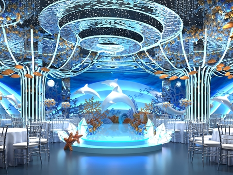  酒店宴会厅 婚礼宴会厅3d模型 