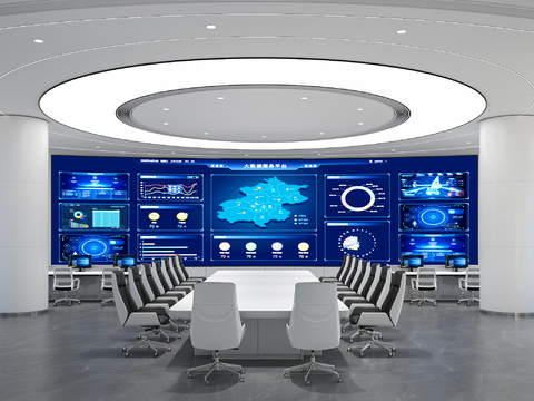  现代指挥大厅 监控室3d模型 