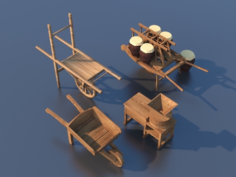  农耕小品 农具 手推车 木车3d模型 