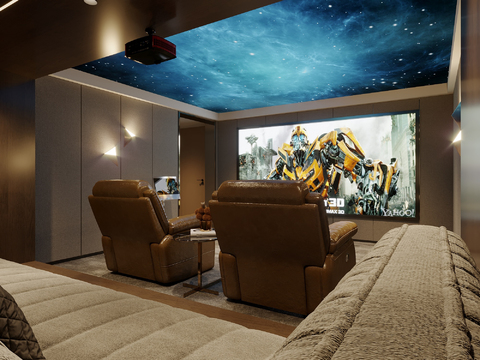  现代影音室 视听室 家庭影院3d模型 