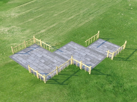  园路铺地 汀步 青石板 栏杆3d模型 