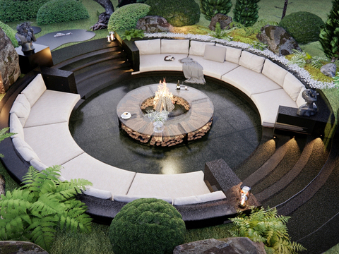  现代户外景观卡座3d模型 