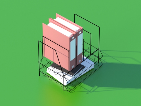  收纳筐 文件夹 办公用品3d模型 