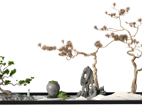  新中式假山水景3d模型 