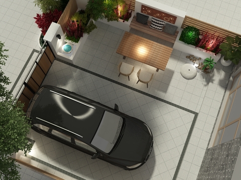  现代别墅庭院3d模型 