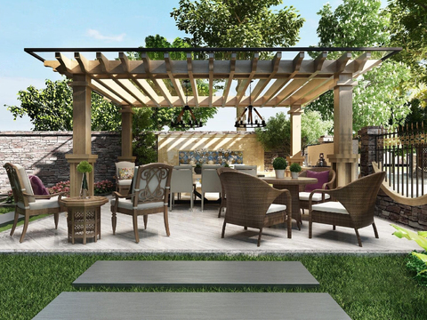  新中式庭院花园3d模型 