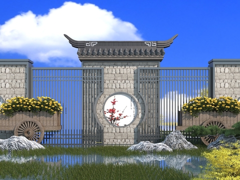  新中式景墙 户外景墙 古建景墙3d模型 
