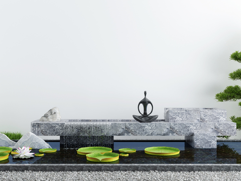  水景小品 荷花池 流水瀑布3d模型 