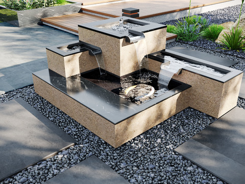  水景喷泉 流水瀑布3d模型 