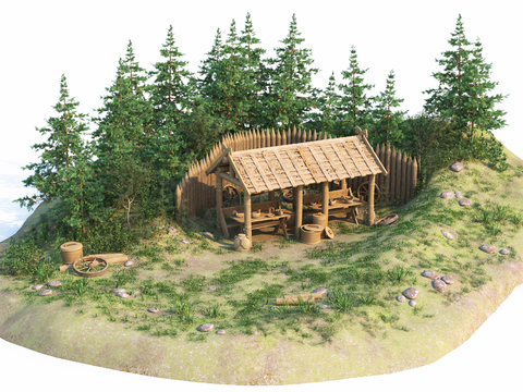  游戏场景 茶铺景观3d模型 