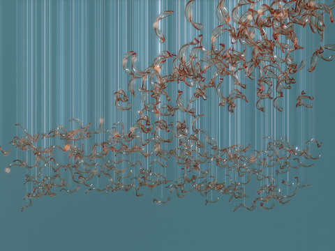  现代水晶灯悬挂艺术装置3d模型下载 透明玻璃装饰 动态视觉设计 