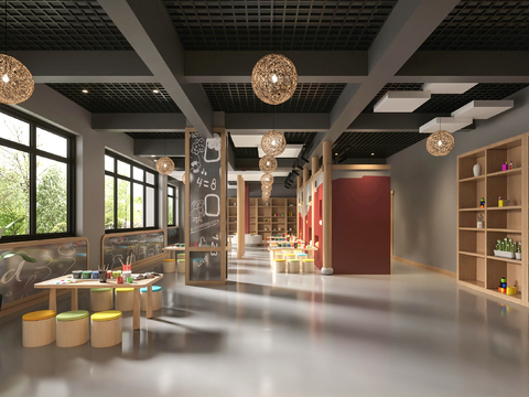  现代 幼儿园美术室3d模型 