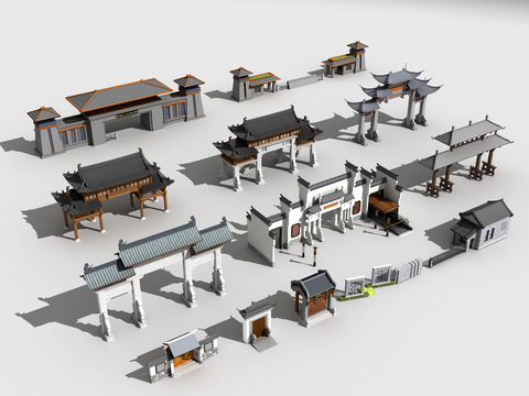  中式牌坊 门楼 古建门头3d模型 