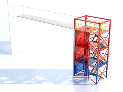  护绳 竖井 横渡平台 消防设备3d模型 