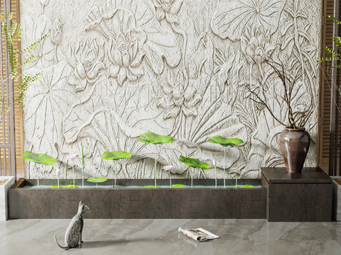  新中式荷花池 荷花小品3d模型 