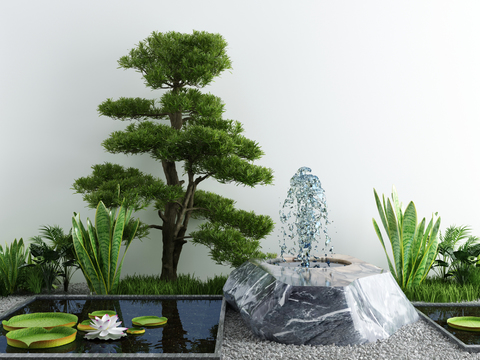  水景小品 荷花池 喷泉瀑布3d模型 